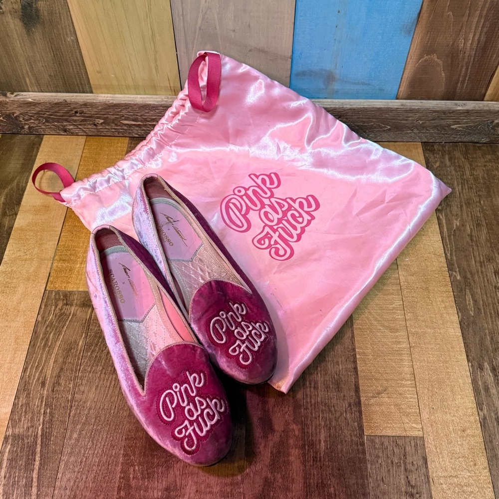 SCAROSSO × BRIAN ATWOOD “PINK AS F*CK” Velvet Smoking Slippers – RARE COLLAB
